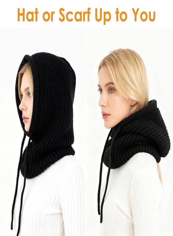 Gopaice Winter Hat Knit Balaclava Hooded Scarf Head Cover Beret Neck Ski Warmer Unisex Black - Image 3